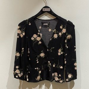 Reformation blouse black with floral detailing
